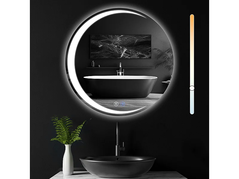 Miroir de salle de bain NETTLIFE avec éclairage, miroir de salle de bain rond à LED IP44, miroir de salle de bain rond de 50 cm avec fonction tactile