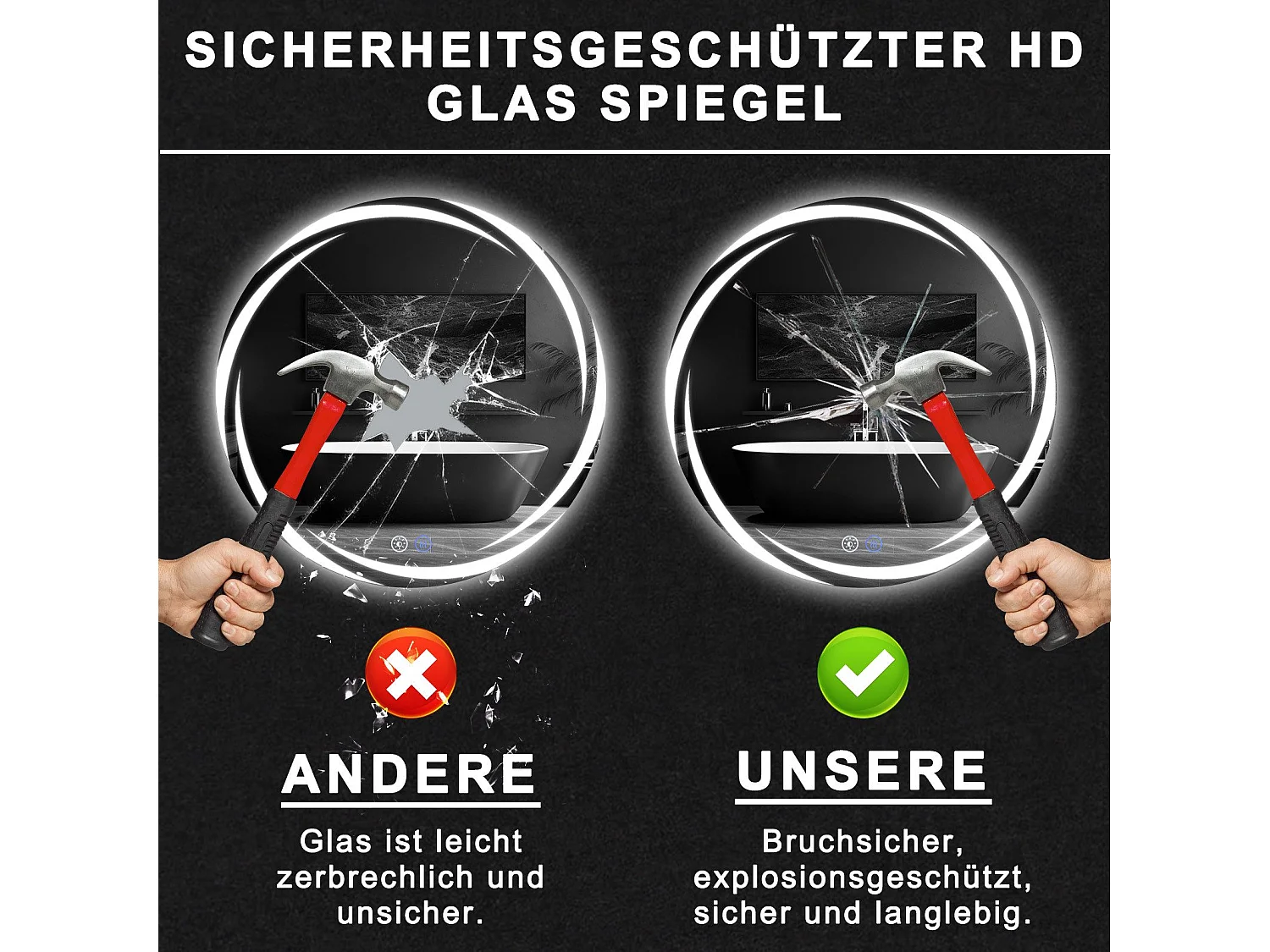 Miroir de salle de bain NETTLIFE avec éclairage, miroir de salle de bain rond à LED, miroir de salle de bain rond IP44 de 70 cm avec fonction tactile