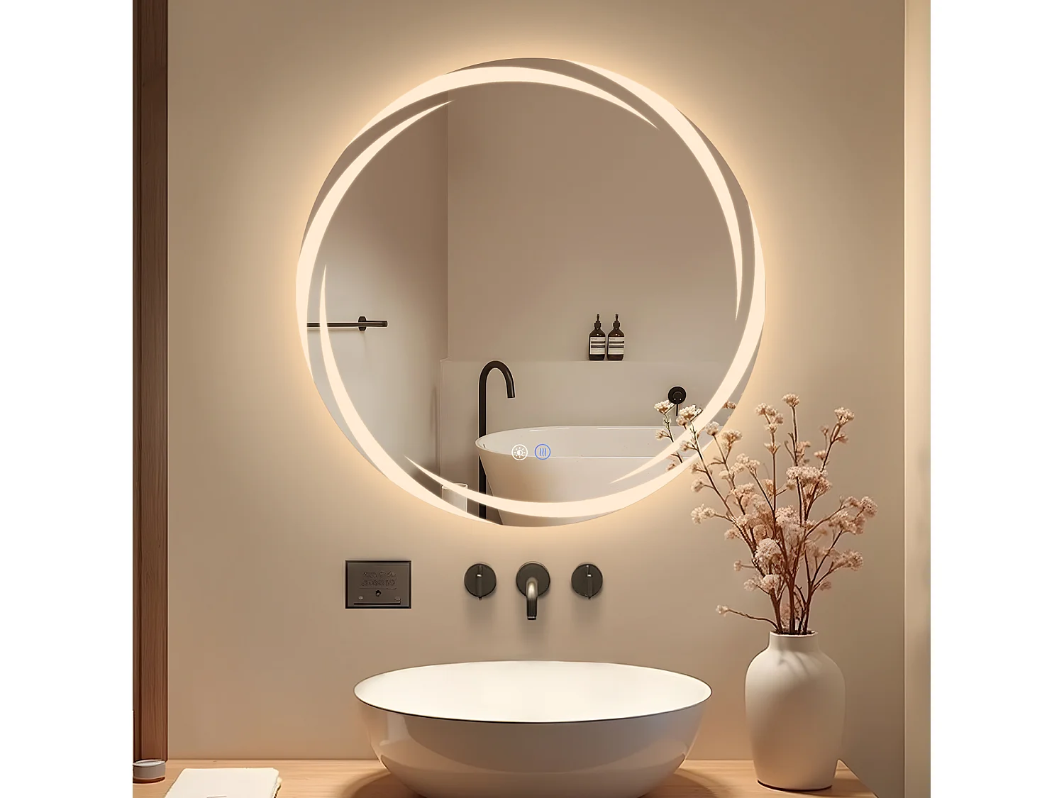 NETTLIFE Miroir de salle de bain avec éclairage, miroir de salle de bain rond à LED, miroir de salle de bain rond IP44 de 70 cm avec fonction tactile