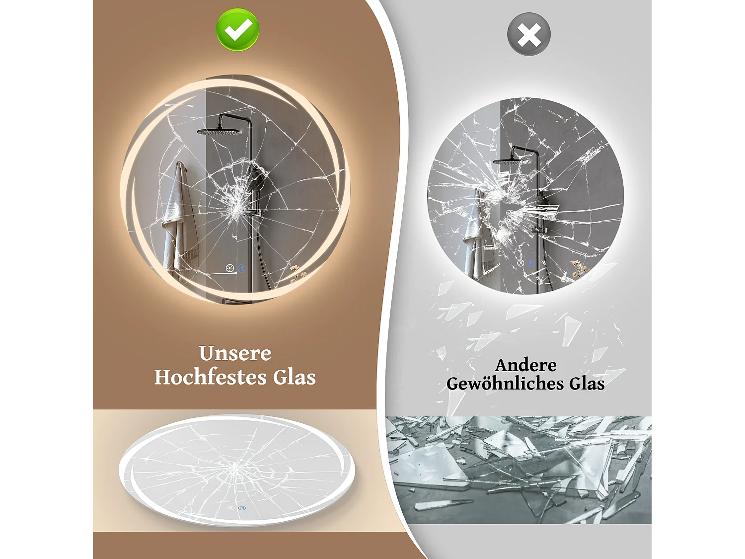 NETTLIFE Miroir de salle de bain avec éclairage, miroir de salle de bain rond à LED, miroir de salle de bain rond IP44 de 70 cm avec fonction tactile