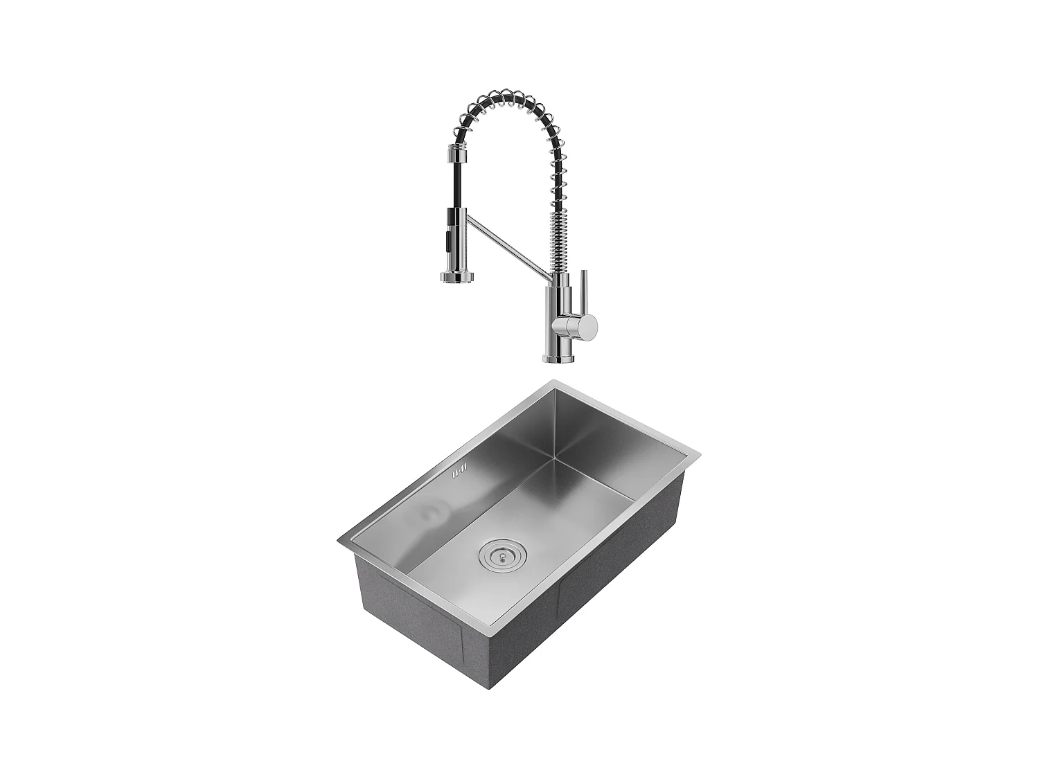 Ensemble évier 76x45 cm SOELA + robinet avec douchette ROFLEX en acier inoxydable - Gris et Chromé
