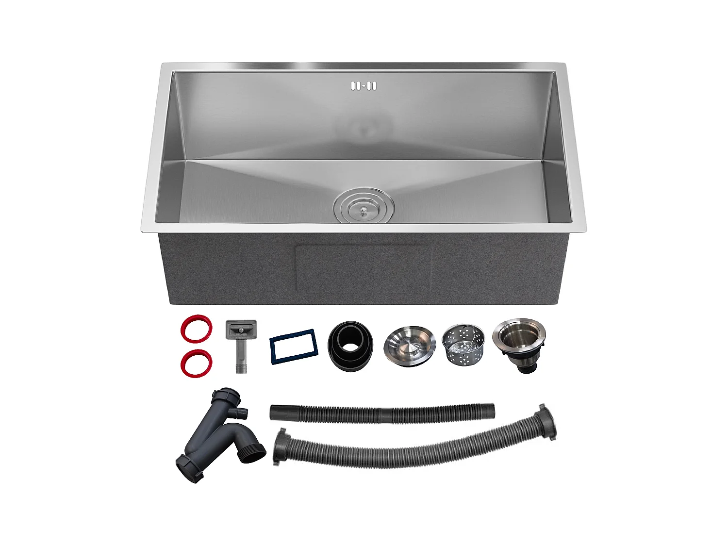 Ensemble évier 76x45 cm SOELA + robinet avec douchette ROFLEX en acier inoxydable - Gris et Chromé