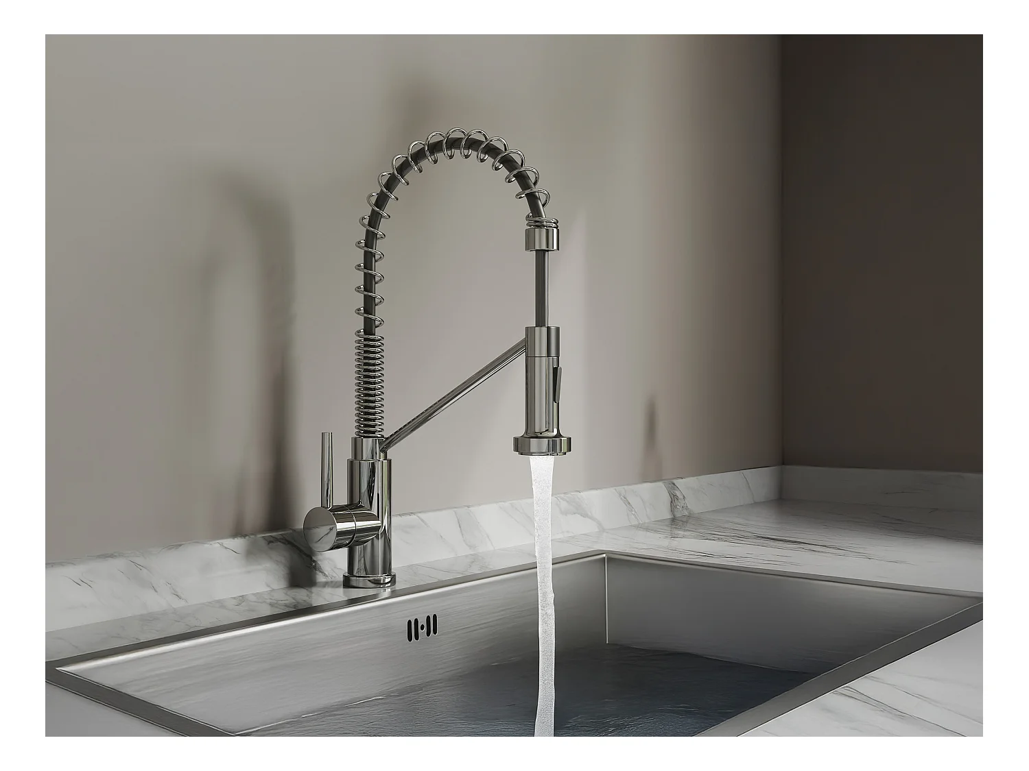 Ensemble évier 76x45 cm SOELA + robinet avec douchette ROFLEX en acier inoxydable - Gris et Chromé