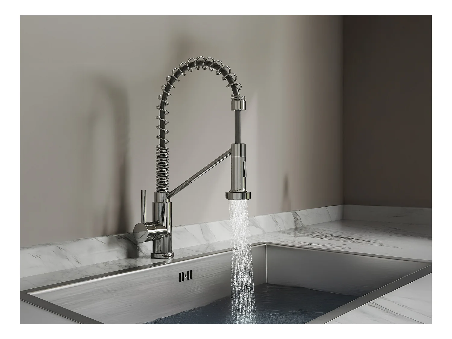 Ensemble évier 76x45 cm SOELA + robinet avec douchette ROFLEX en acier inoxydable - Gris et Chromé