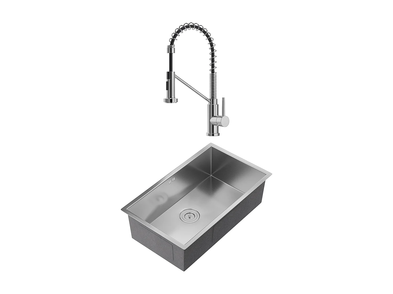 Fregadero 55x45 cm SOELA + grifo con ducha RONA de acero inoxidable - Gris y Cromado