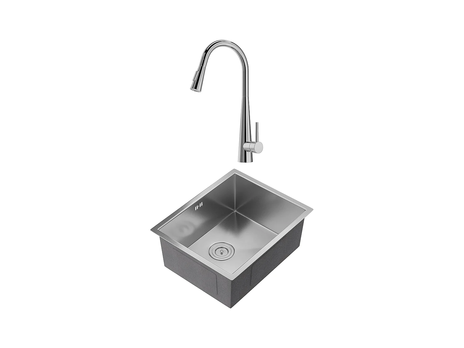 Fregadero 76x45 cm SOELA + grifo con ducha RONA de acero inoxidable - Gris y Cromado