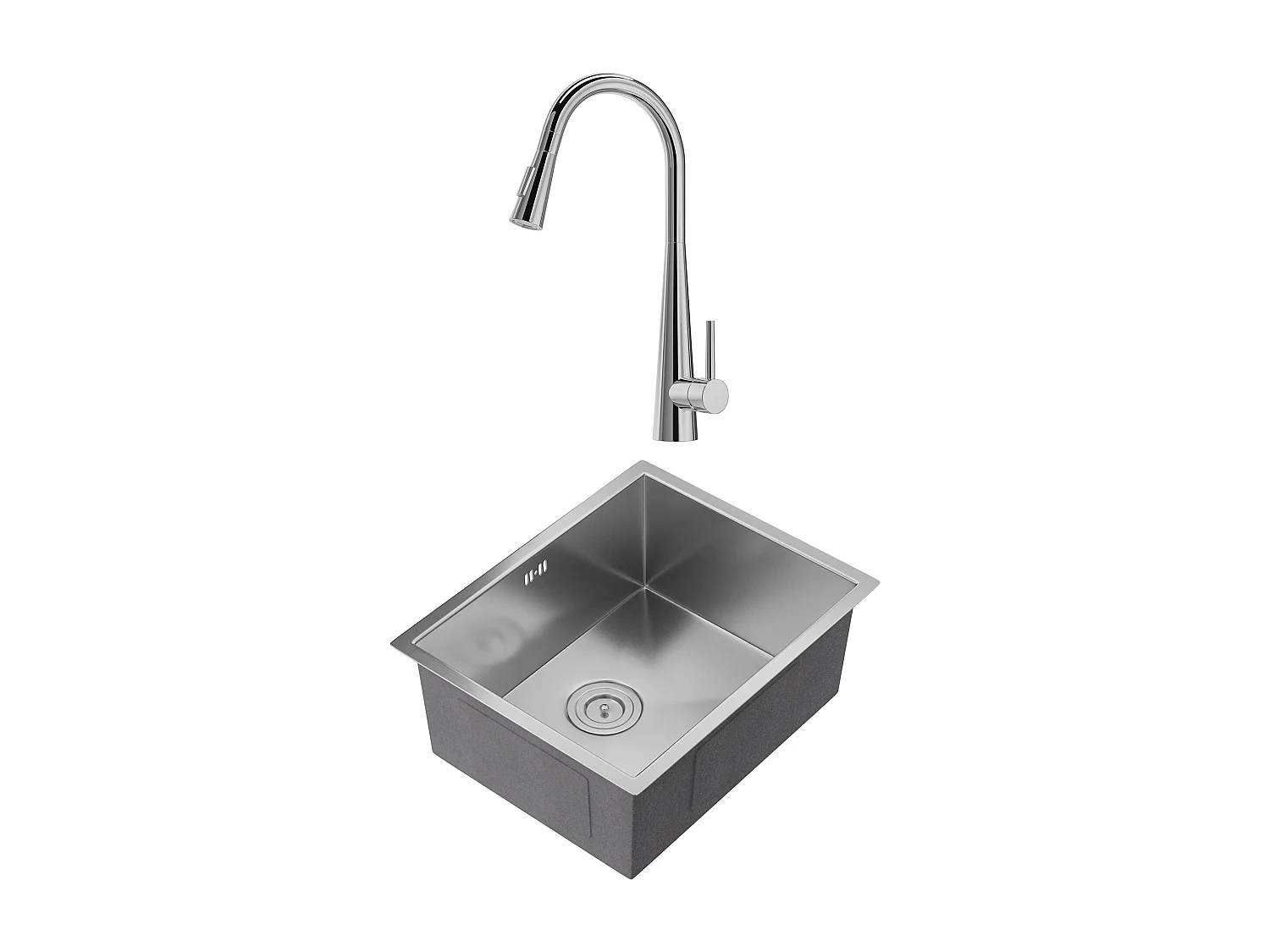 Ensemble évier 55x45 cm SOELA + robinet avec douchette RONA en acier inoxydable - Gris et Chromé