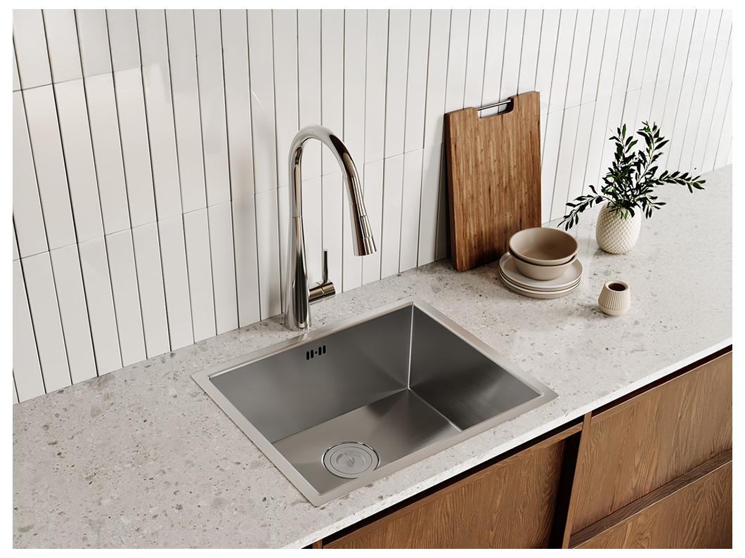 Ensemble évier 55x45 cm SOELA + robinet avec douchette RONA en acier inoxydable - Gris et Chromé
