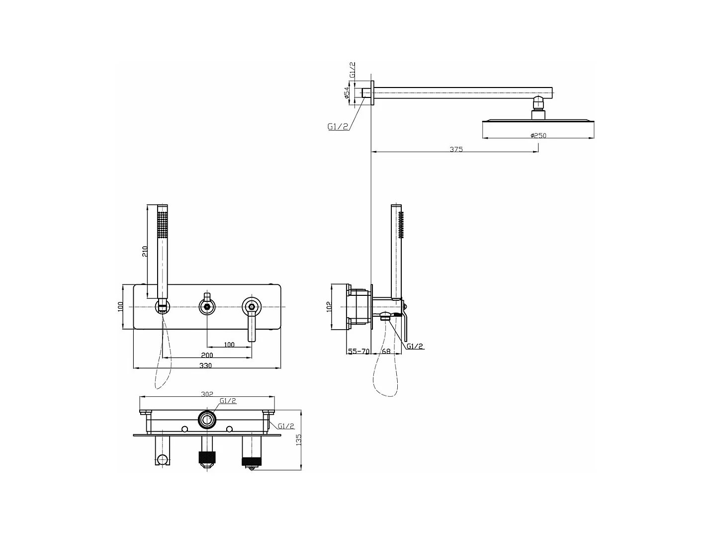 Molette Colonna doccia a incasso meccanica in rame spazzolato Essebagno