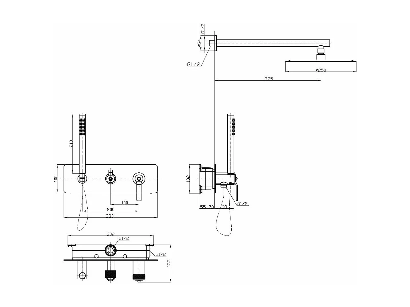 Molette Coluna de duche encastrável mecânica em aço inoxidável Essebagno