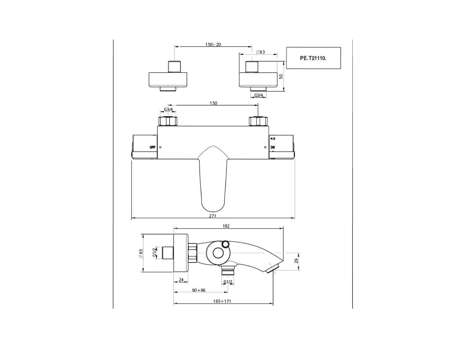 Prime Thermostat-Wannenmischer verchromt Essebagno