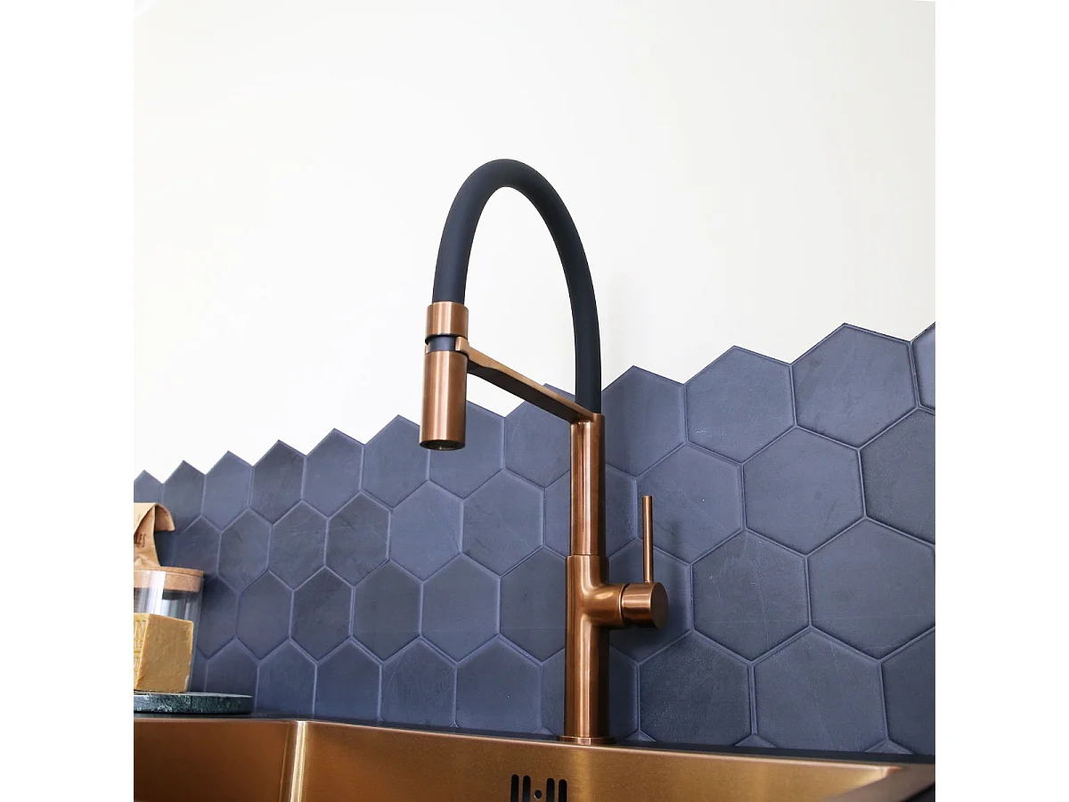 Magneto mitigeur évier à douchette mobile cuivre brossé - Essebagno