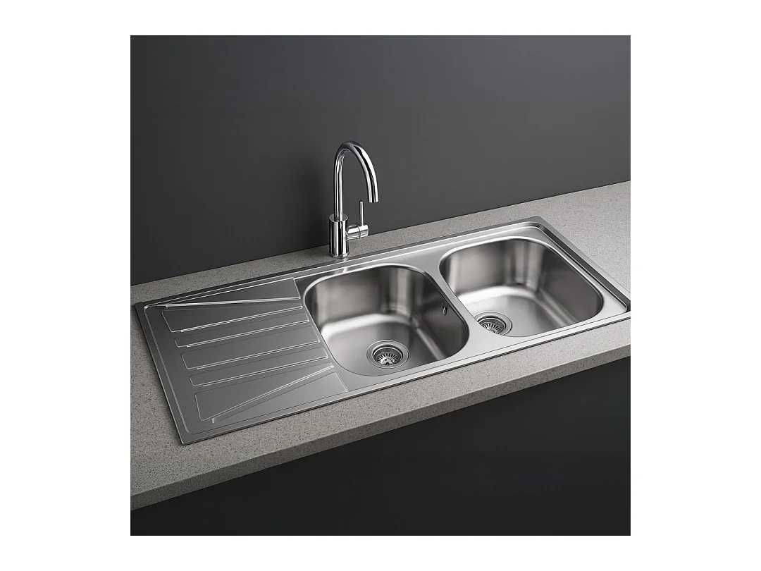 Basico Lava-louças 2 cubas 1 escorredor em aço inoxidável mate Teka