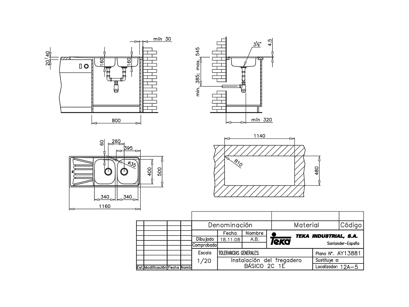 Basico Lava-louças 2 cubas 1 escorredor em aço inoxidável mate Teka