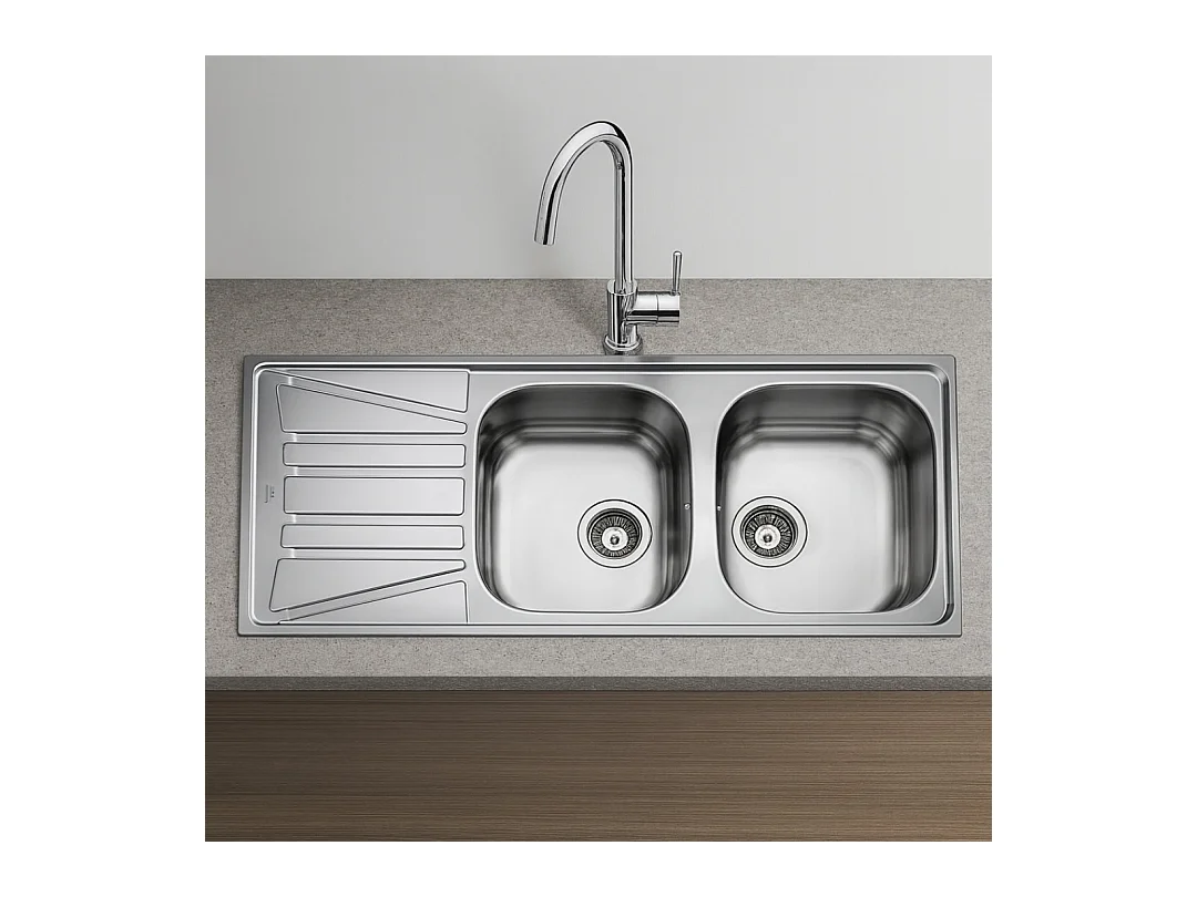 Basico Lava-louças 2 cubas 1 escorredor em aço inoxidável mate Teka