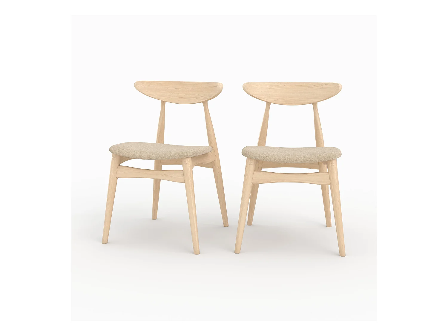 Set di 2 sedie in tessuto beige e legno di gomma - Josette