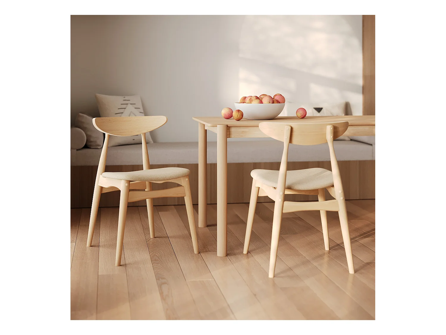 Set di 2 sedie in tessuto beige e legno di gomma - Josette