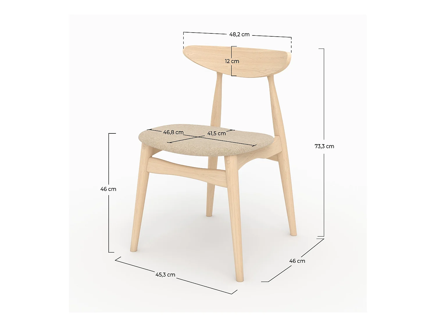 Set di 2 sedie in tessuto beige e legno di gomma - Josette