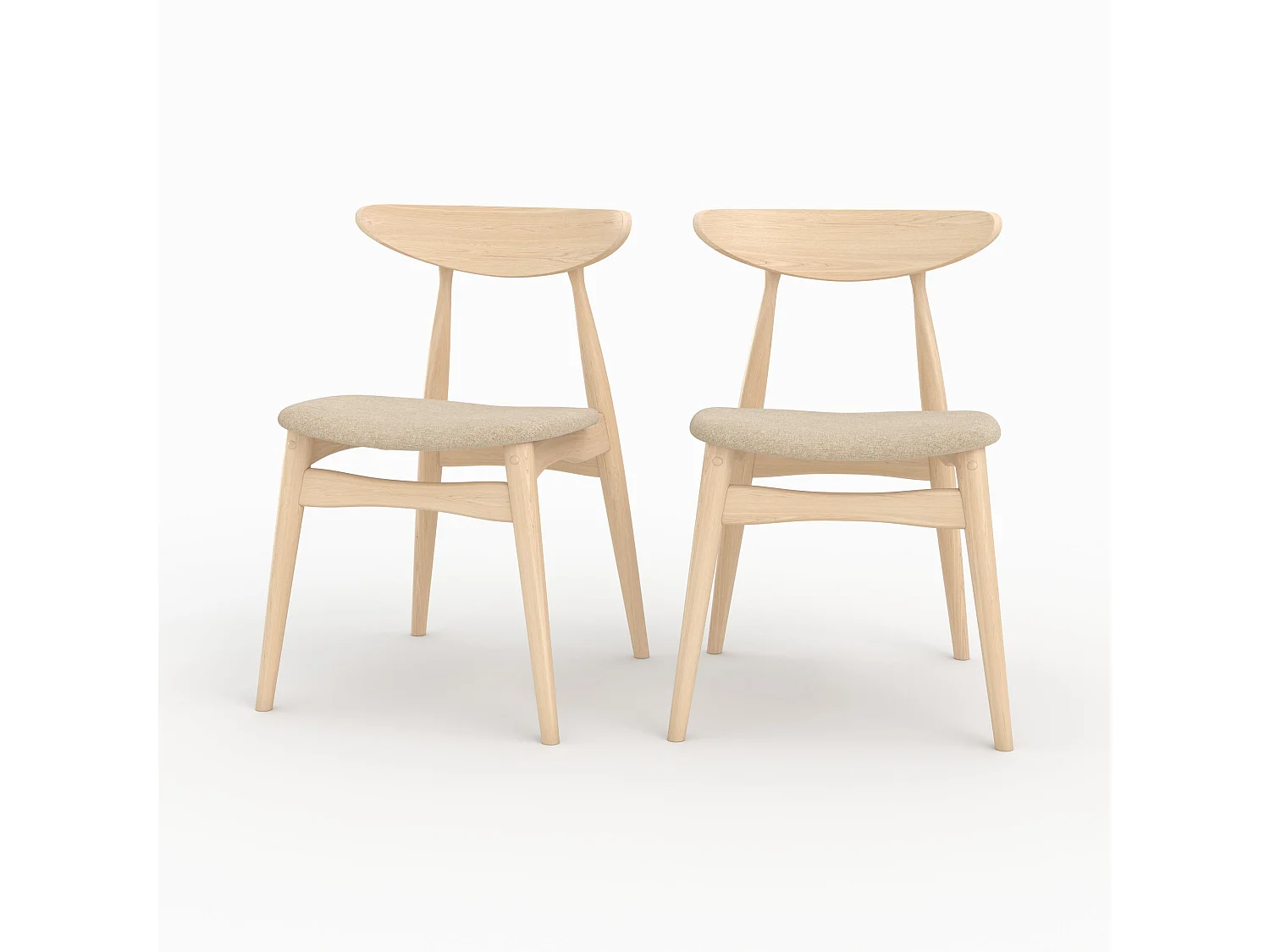 Set di 2 sedie in tessuto beige e legno di gomma - Josette