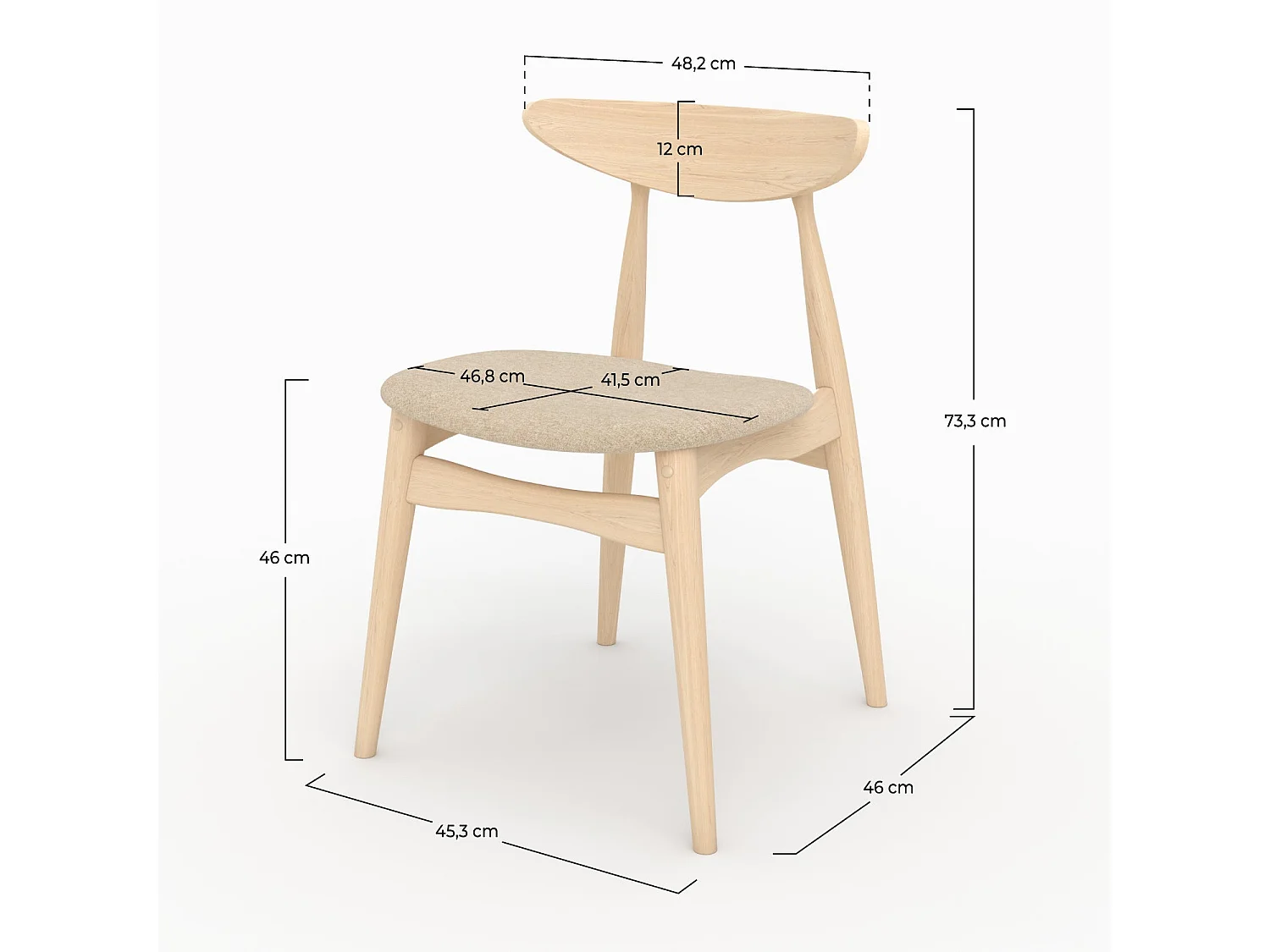 Lot de 2 chaises en tissu beige et bois d'hévéa - Josette