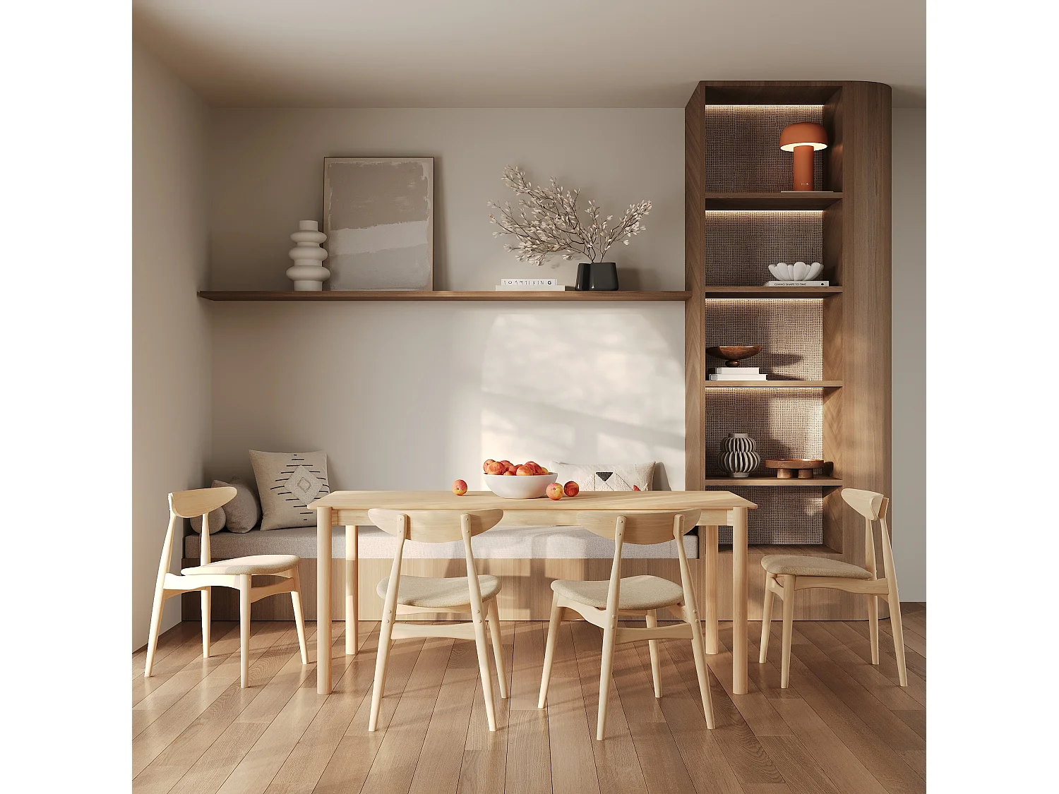 Lot de 2 chaises en tissu beige et bois d'hévéa - Josette