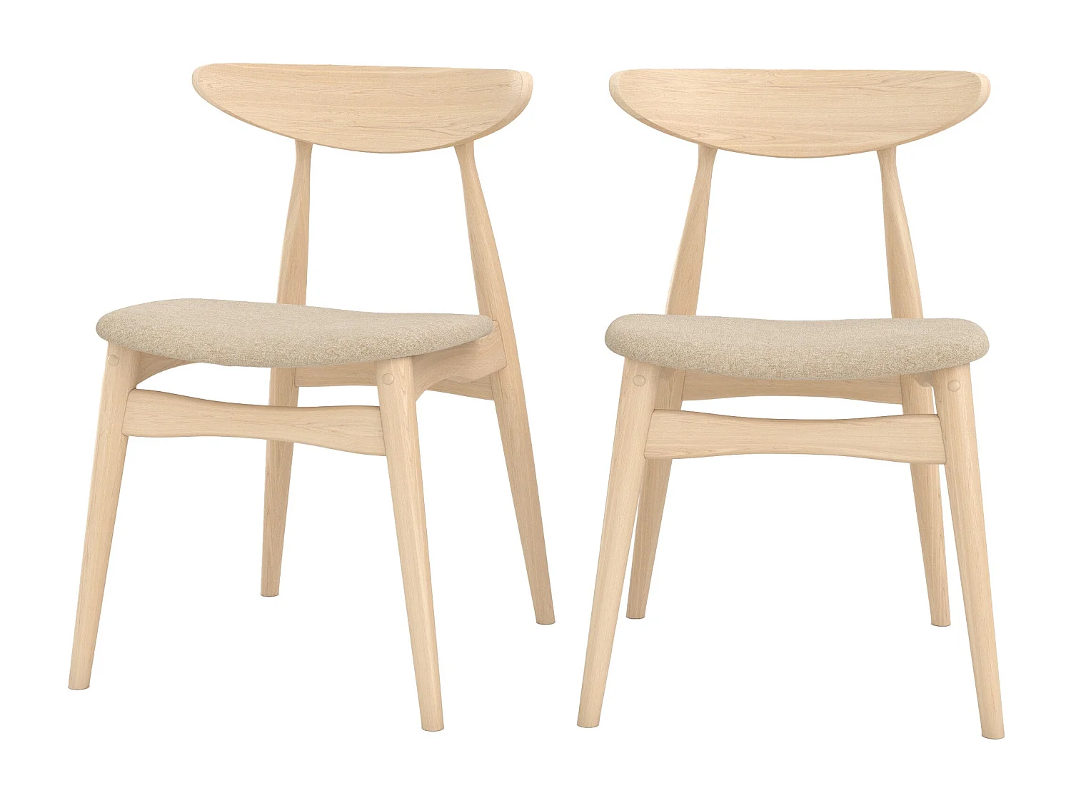 Lot de 2 chaises en tissu beige et bois d'hévéa - Josette