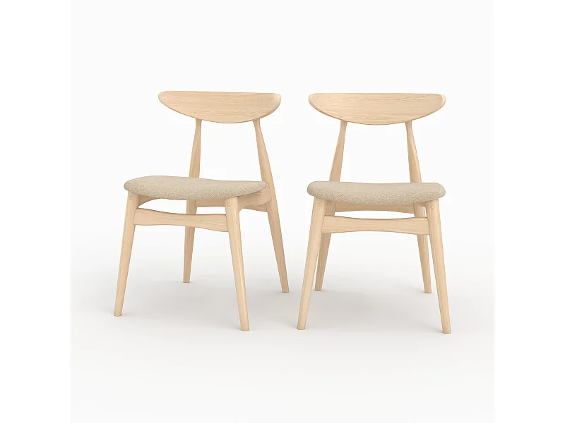 Lot de 2 chaises en tissu beige et bois d'hévéa - Josette