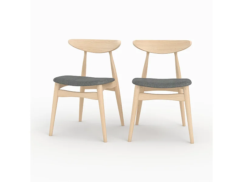Juego de 2 sillas en tela gris y madera de caucho - Josette