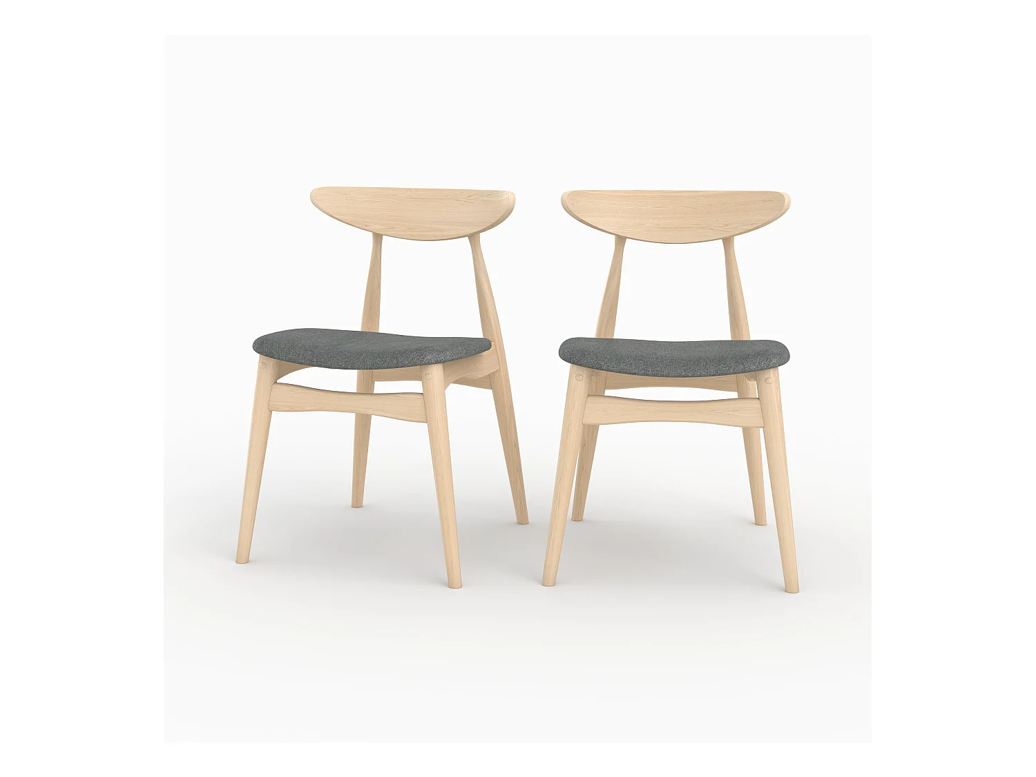 Set di 2 sedie in tessuto grigio e legno di gomma - Josette