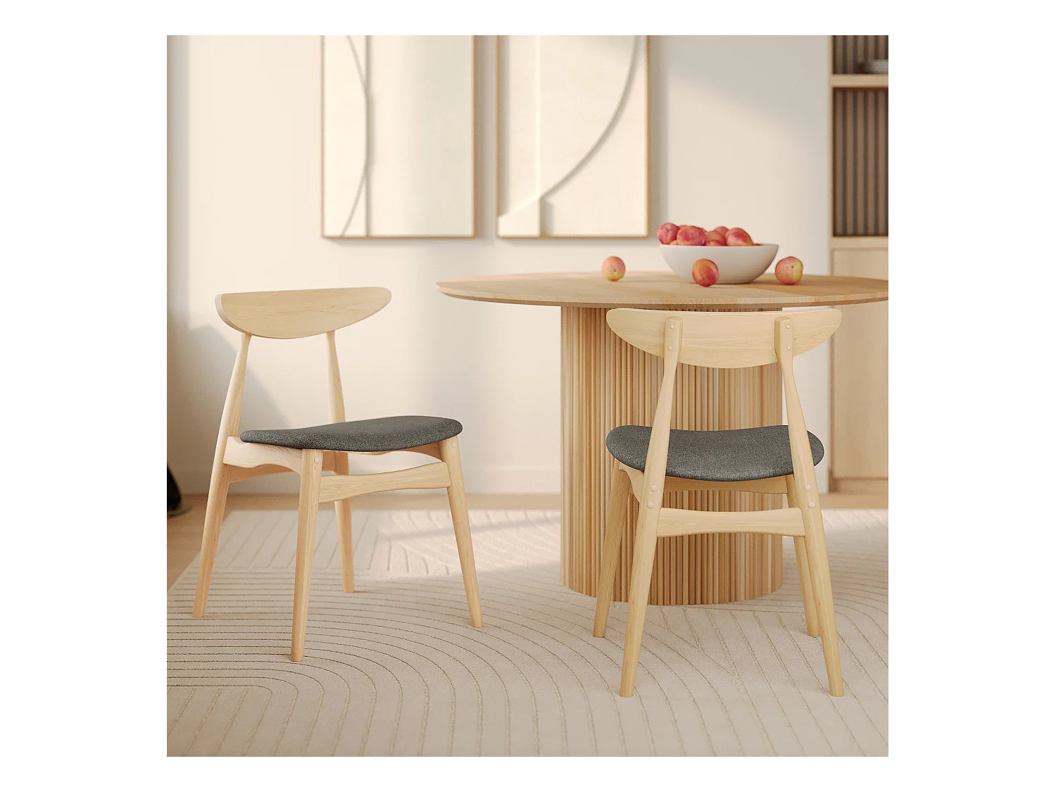 Set di 2 sedie in tessuto grigio e legno di gomma - Josette