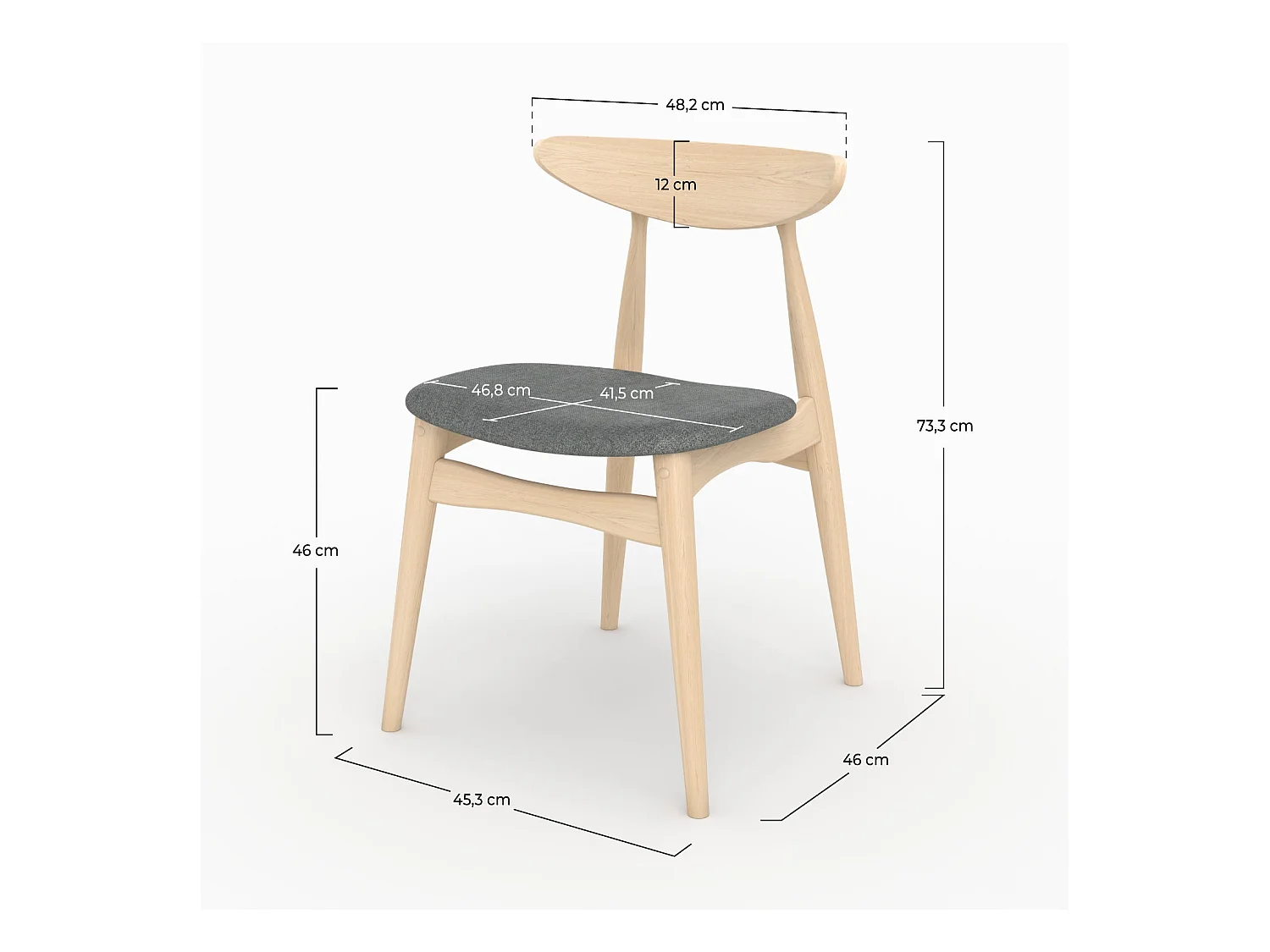 Set di 2 sedie in tessuto grigio e legno di gomma - Josette