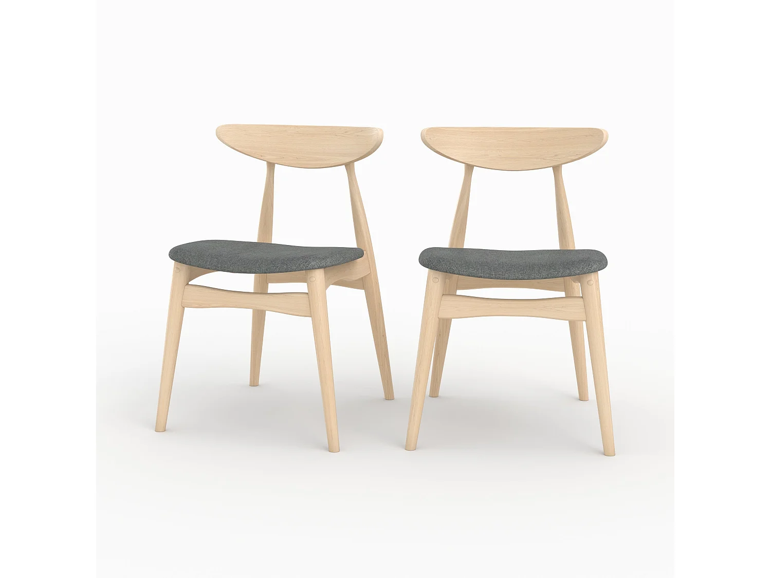 Set di 2 sedie in tessuto grigio e legno di gomma - Josette