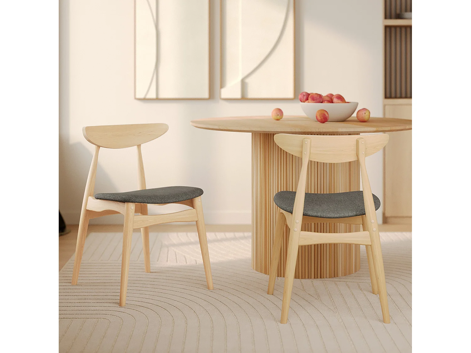 Lot de 2 chaises en tissu gris et bois d'hévéa - Josette