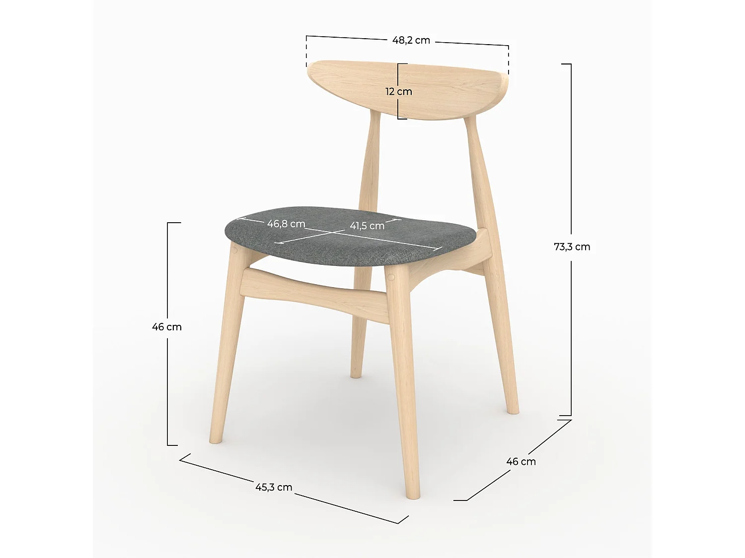 Lot de 2 chaises en tissu gris et bois d'hévéa - Josette