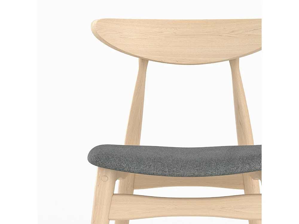 Lot de 2 chaises en tissu gris et bois d'hévéa - Josette