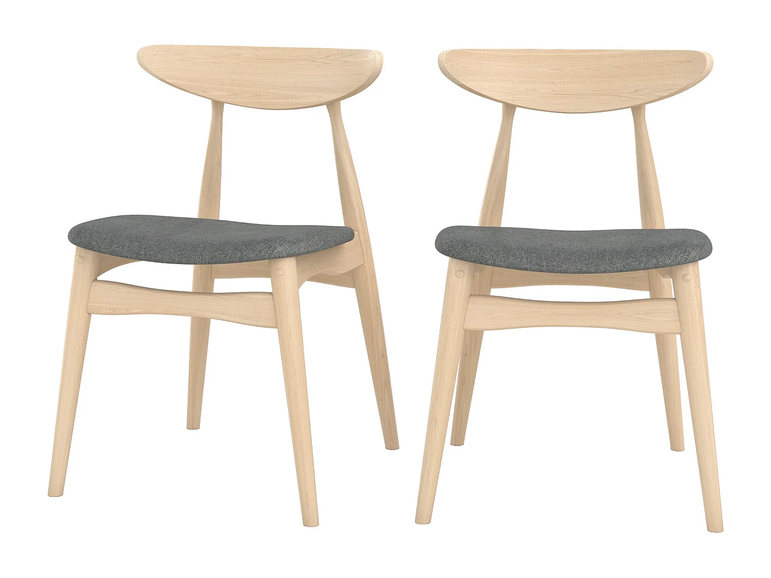 Lot de 2 chaises en tissu gris et bois d'hévéa - Josette