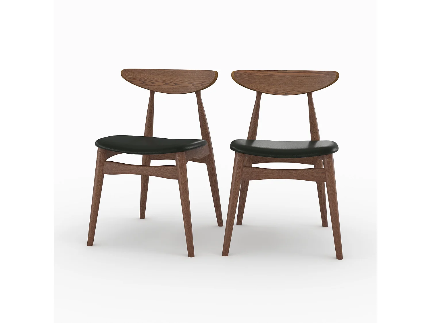 Lot de 2 chaises en cuir synthétique noir et bois d'hévéa - Josette