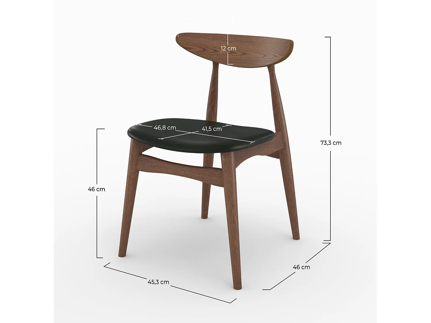 Lot de 2 chaises en cuir synthétique noir et bois d'hévéa - Josette