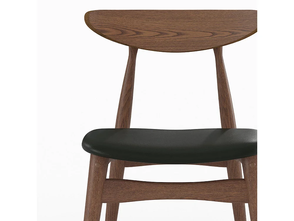 Lot de 2 chaises en cuir synthétique noir et bois d'hévéa - Josette