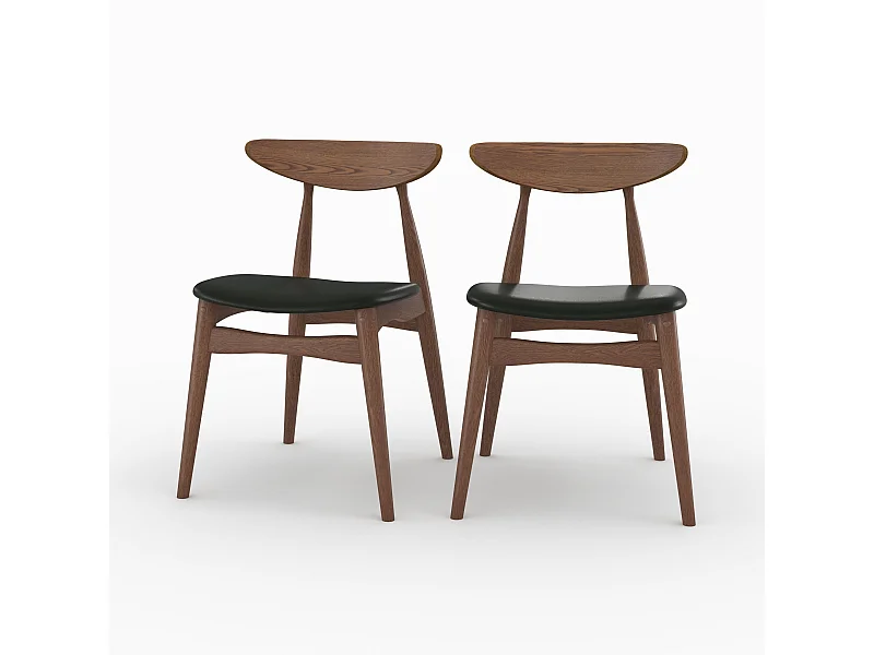 Set di 2 sedie in pelle sintetica nera e legno di gomma - Josette