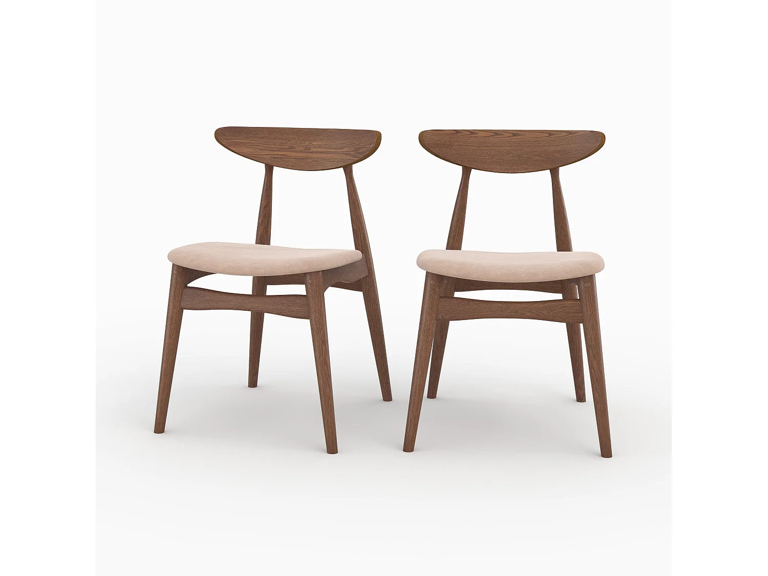 Set di 2 sedie in tessuto beige e legno di gomma - Josette