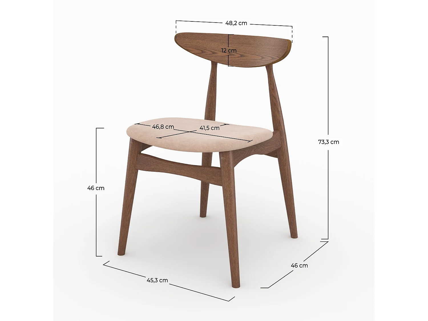 Lot de 2 chaises en tissu beige et bois foncé d'hévéa - Josette