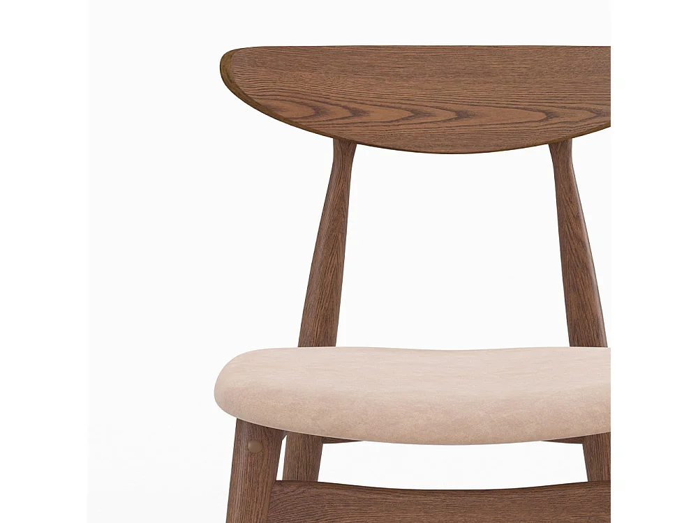 Lot de 2 chaises en tissu beige et bois foncé d'hévéa - Josette