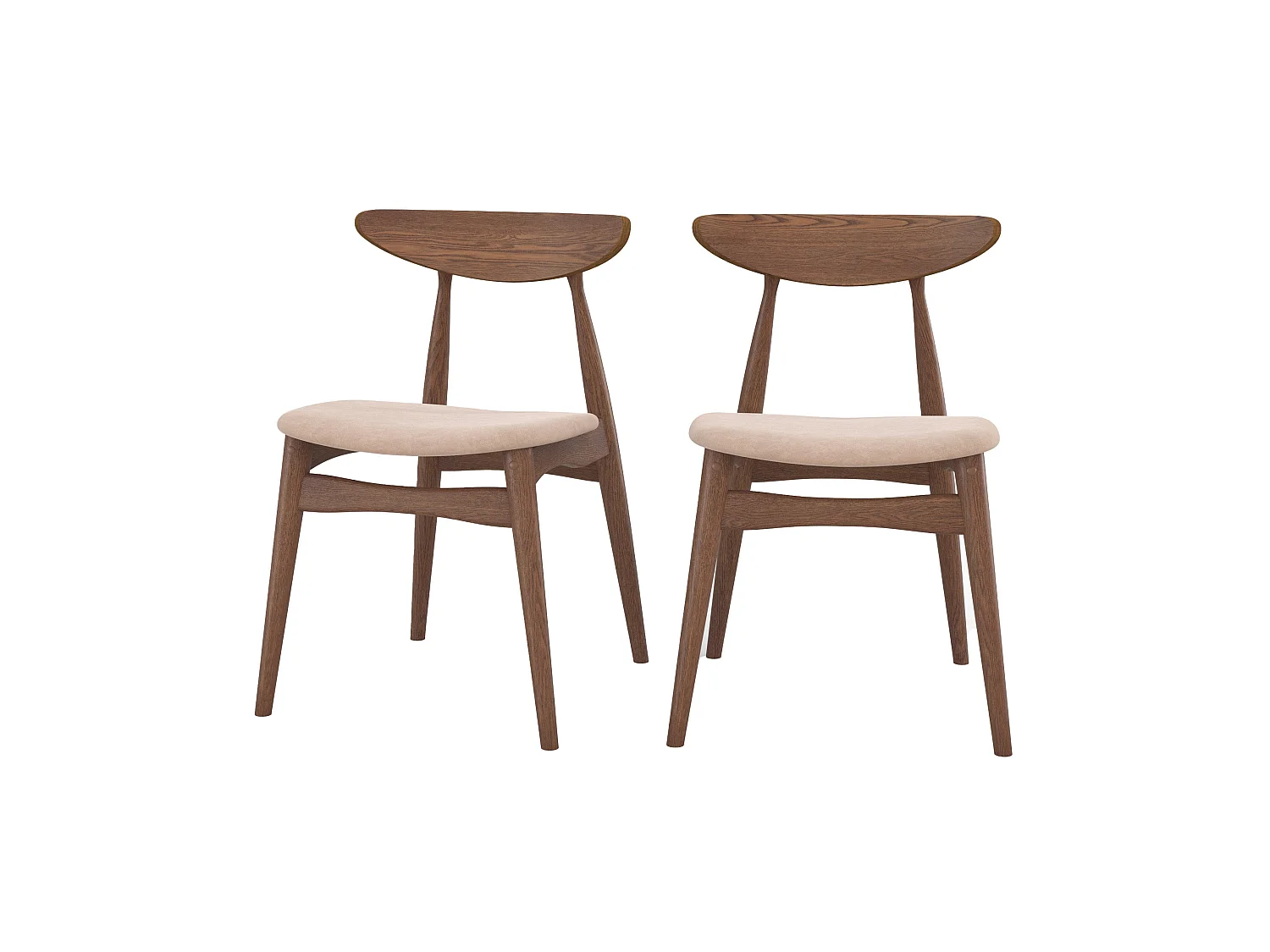 Lot de 2 chaises en tissu beige et bois foncé d'hévéa - Josette