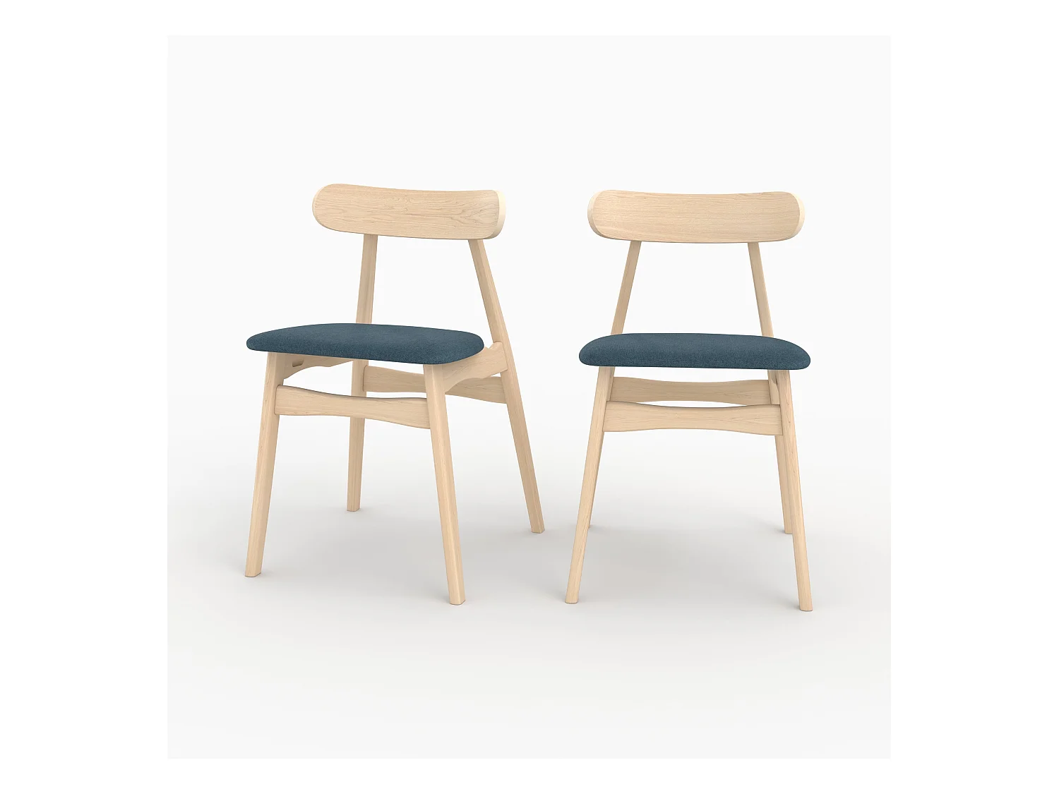 Set di 2 sedie in tessuto blu e legno di gomma - Lisette