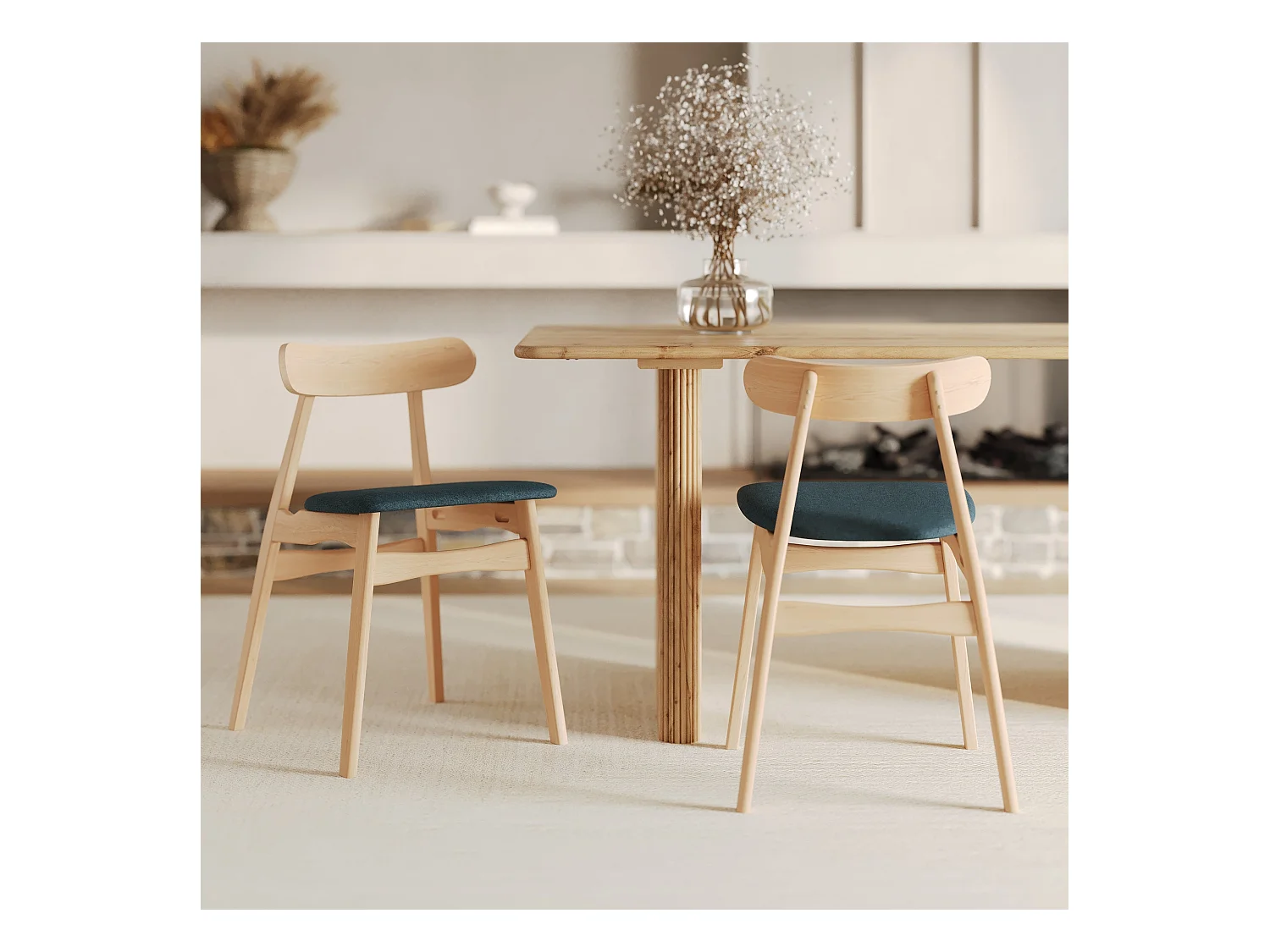 Set di 2 sedie in tessuto blu e legno di gomma - Lisette