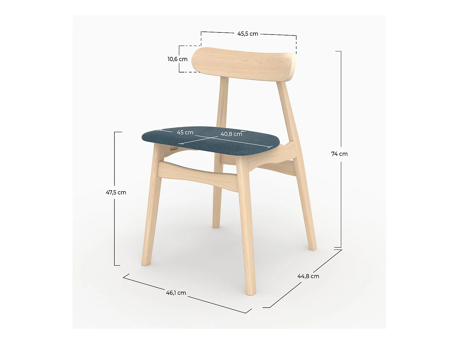 Set di 2 sedie in tessuto blu e legno di gomma - Lisette