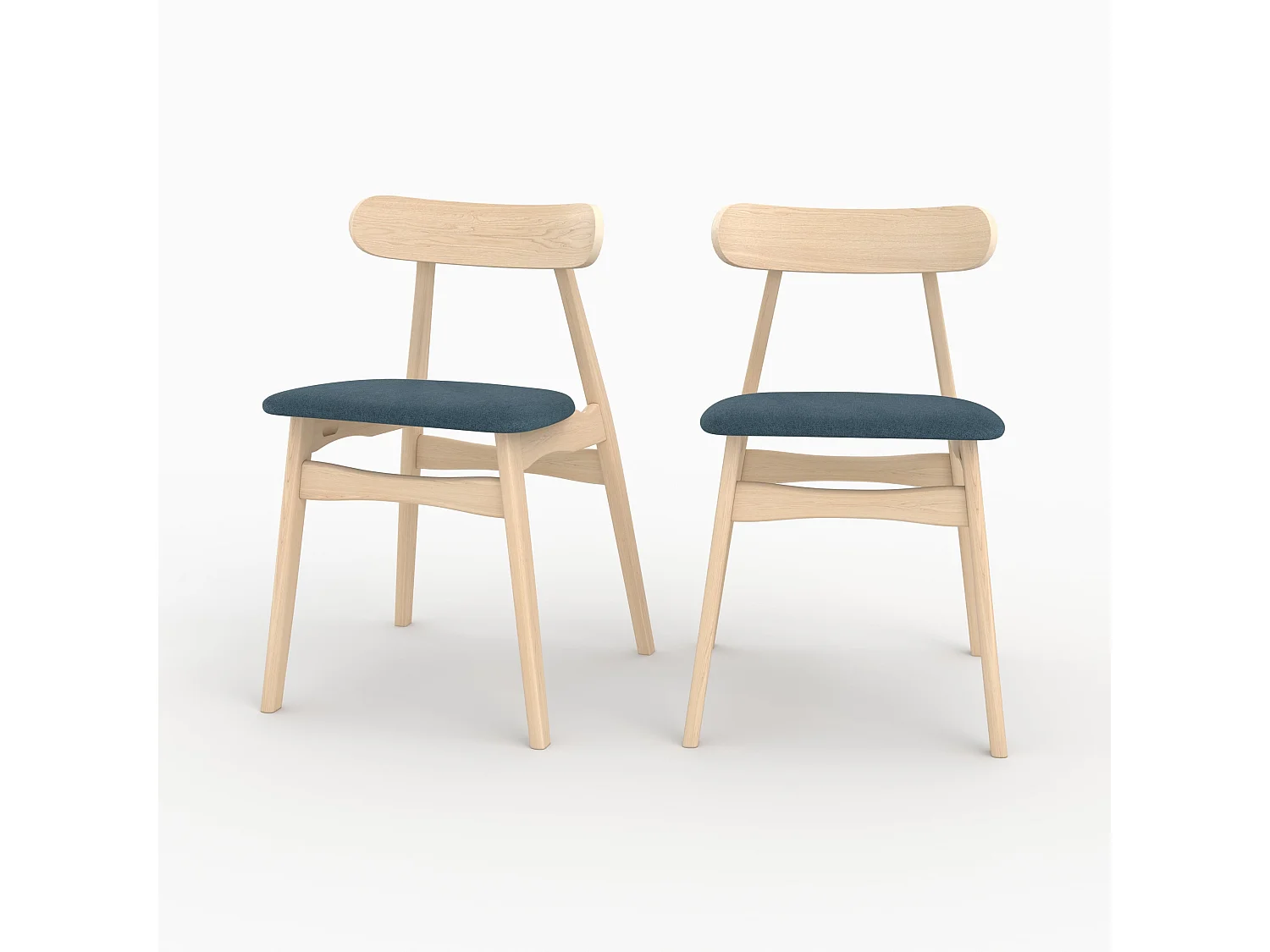 Lot de 2 chaises en tissu bleu et bois d'hévéa - Lisette
