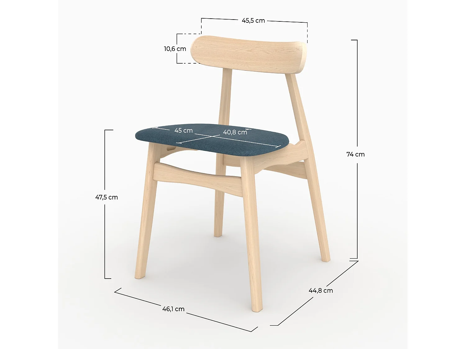 Lot de 2 chaises en tissu bleu et bois d'hévéa - Lisette