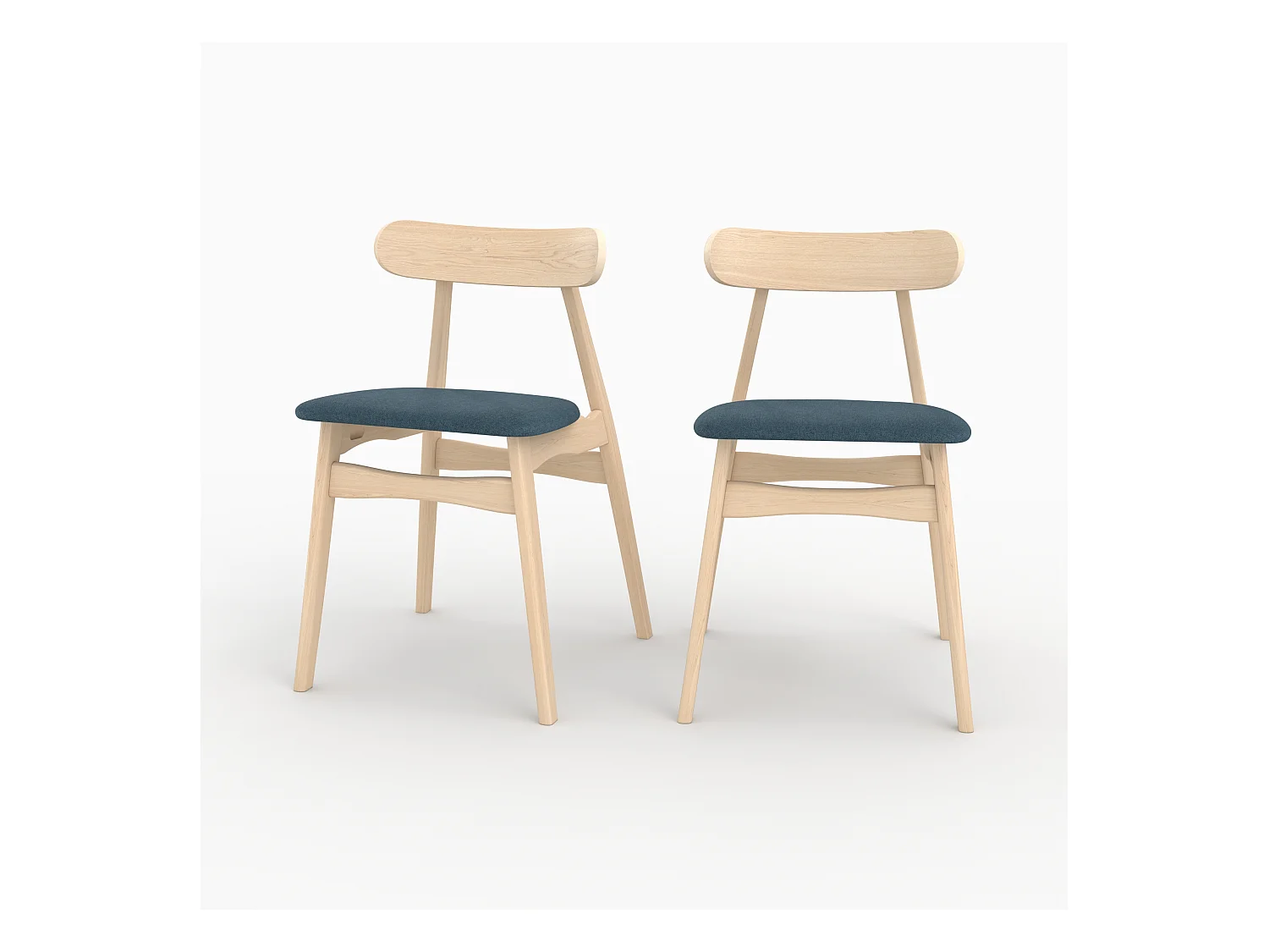 Lot de 2 chaises en tissu bleu et bois d'hévéa - Lisette